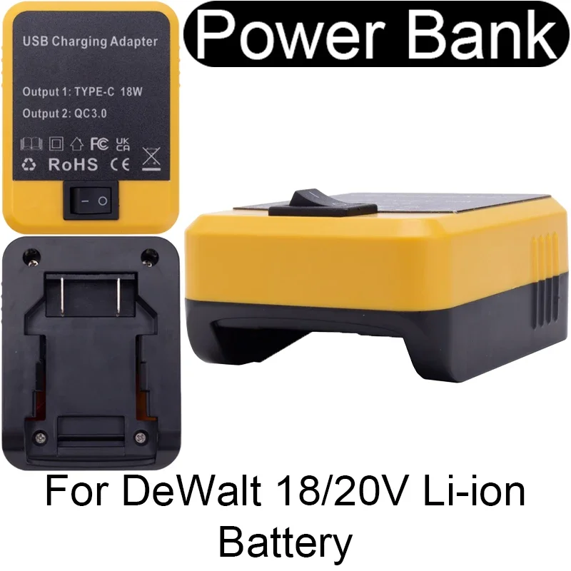 Battery adapter power bank for DeWalt 18/20V Li-ion battery Type-C/USB fast charging interface mobile power tool accessories