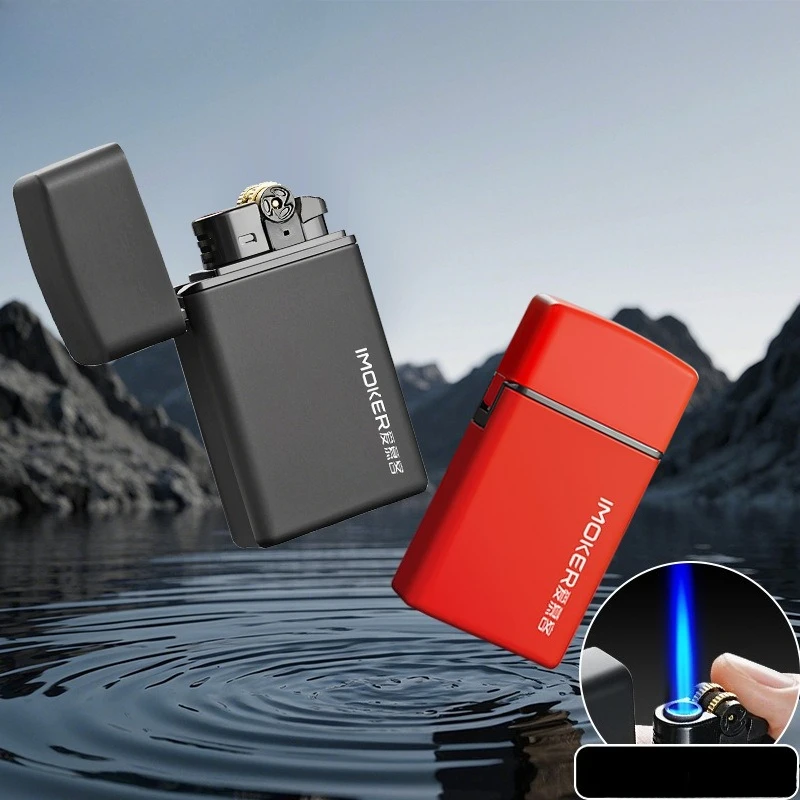 Windproof refillable butane lighter, blue jet flame, outdoor smoking tool, bulk wholesale&exquisite gift men's lighter