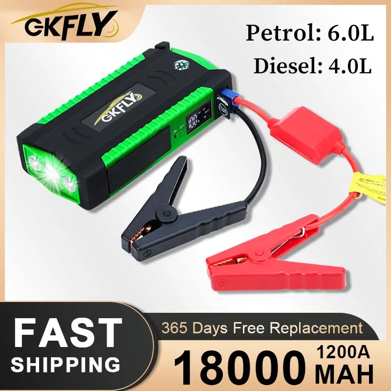 GKFLY 18000mah Car Jump Starter Auto Portable Battery Starter 1200A Power Bank Car Tire Compressor Electric Devices