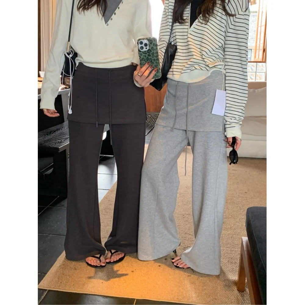 Comfortable Chic Casual Pants Loose Fit Long Leg Micro Flared Tummy Control Non Detachable Ladies Fashion City Walk Trousers