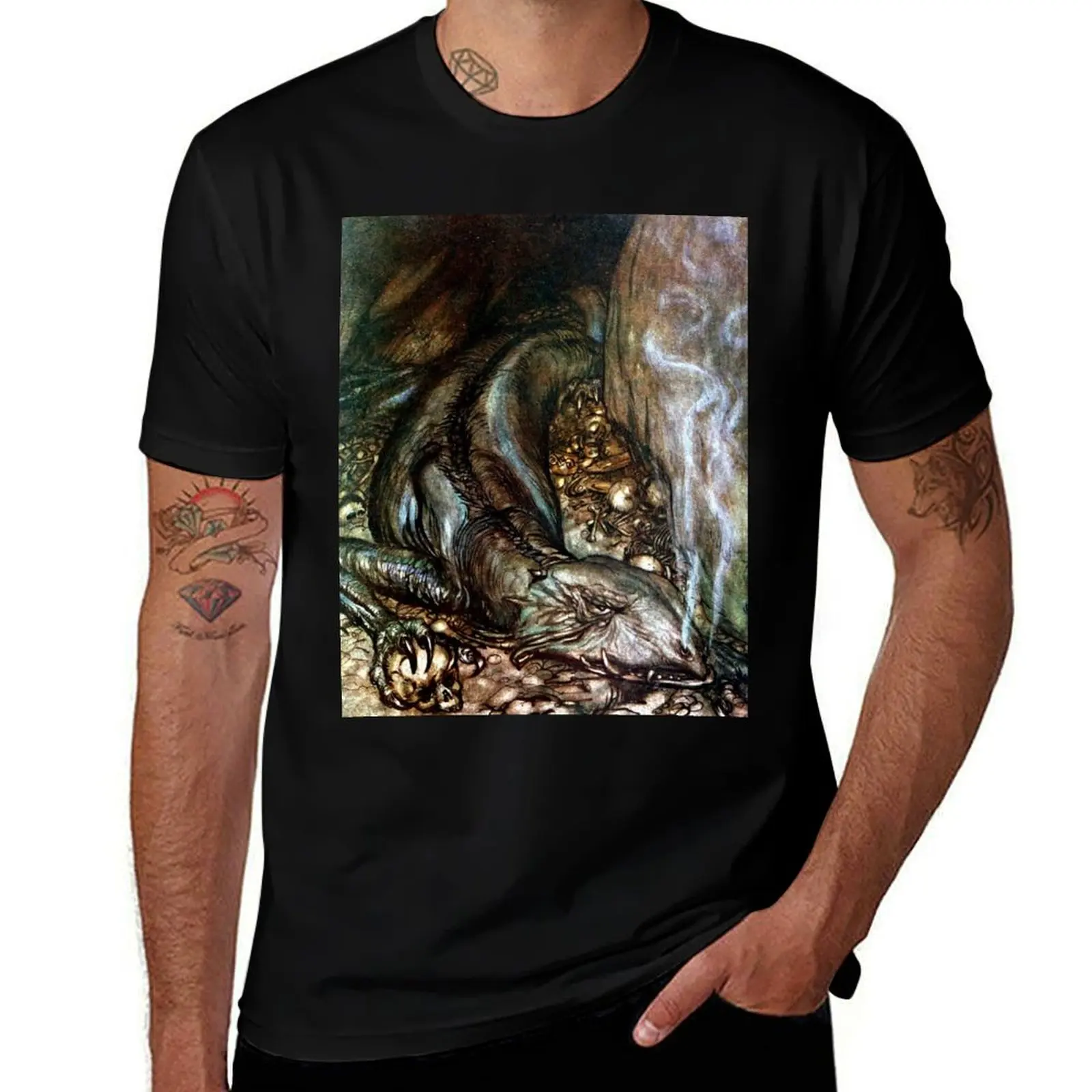 Fafnir the Dragon - Arthur Rackham - Siegfried and the Twilight of the Gods T-Shirt Sports Casual Breathable Tee Shirt T-Shirt