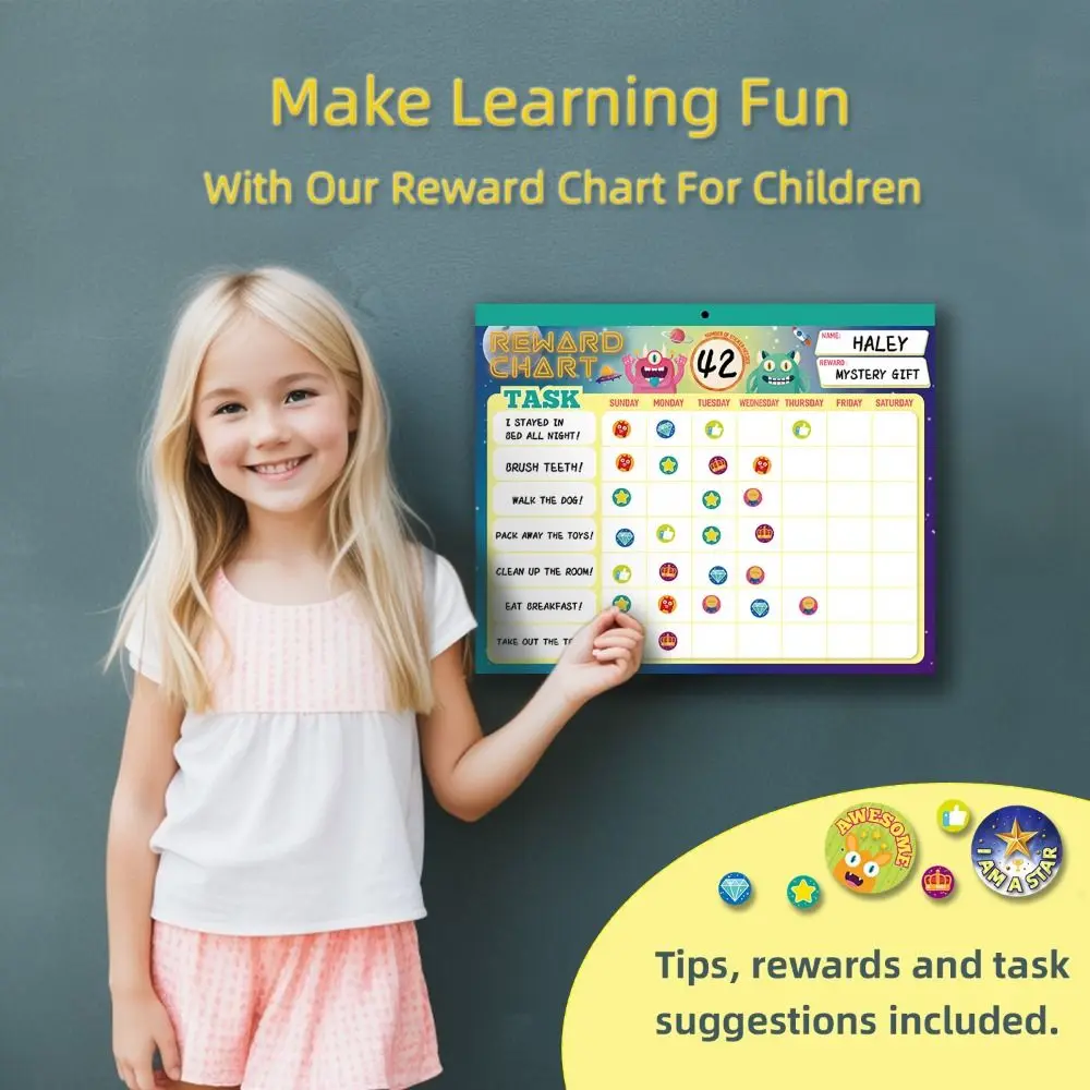 Cartoon Behavior Reward Chart Whiteboard Tear Sheet Magnetic Routine Form Motivation Stickers Full Magnet Backing