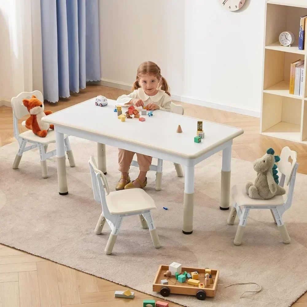 

Toddler Table and Chairs Set for 4, 47.2''L X 23.6''W Kids Study Table and Chair Set, Height-Adjustable, Graffiti Desktop
