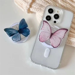 Korean Pink Butterfly For Magsafe Magnetic Phone Griptok Grip Tok Stand For iPhone Foldable Wireless Charging Case Holder Ring