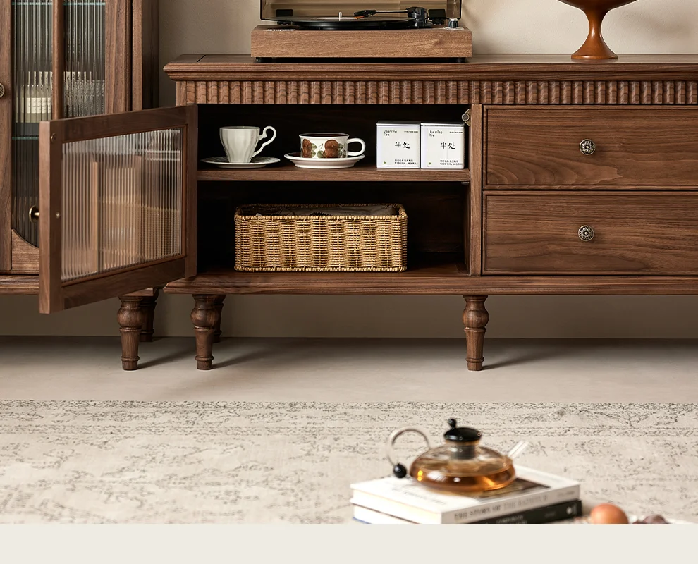 LMM TV cabinet coffee table combination French retro style solid wood floor cabinet household
