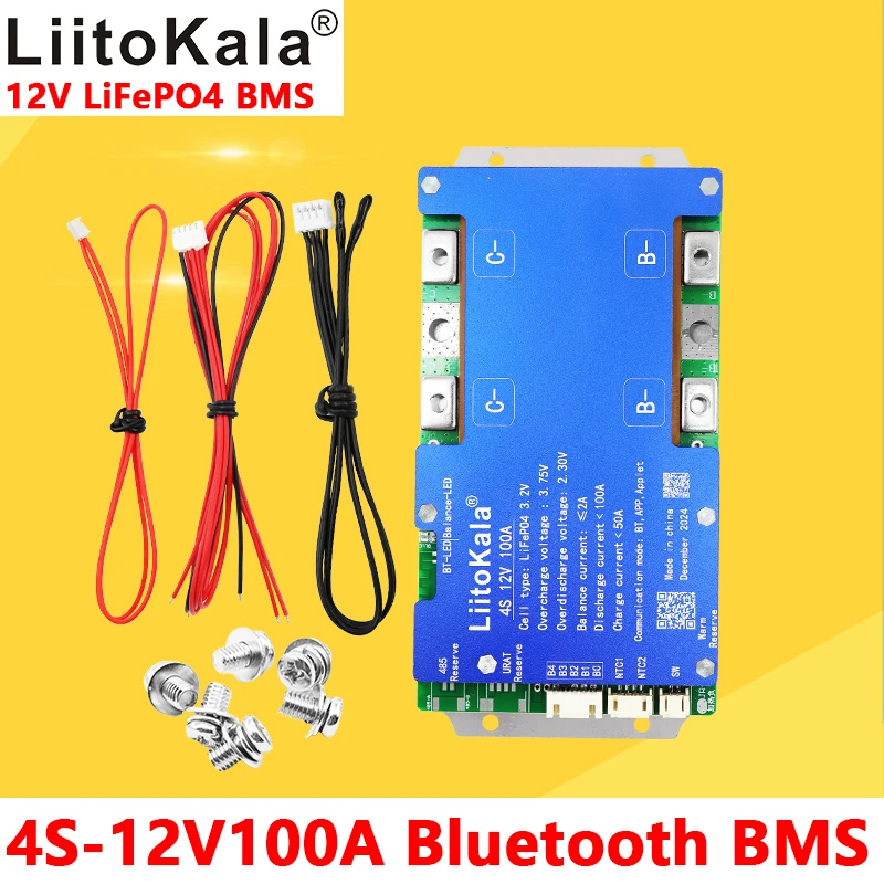 LiitoKala 4S-12V100A Smart BMS Lifepo4 4S Bluetooth Solar Inverter System LFP Energy Storage BT EV RV  Built-in Bluetooth BMS