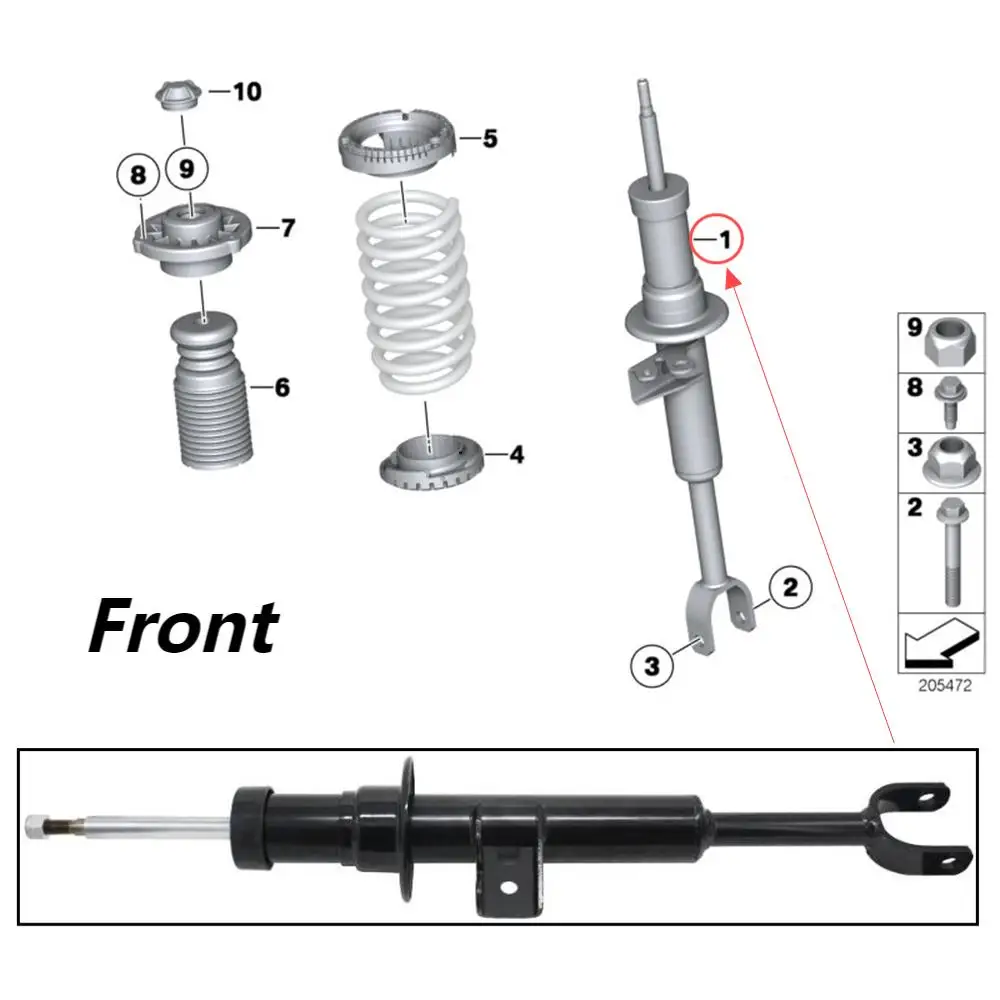 For BMW F06 F10 F11 525 530 640 650 2WD RWD Front Rear Air Suspension Shock Absorber Strut 1x, OEM 31316784017 33526784019 New