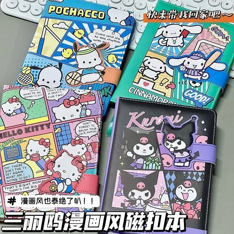 Kawaii Anime Sanrio Pochacco Notebook Cartoon Hello Kitty Cinnamoroll Comic Style Magnetic Button Notebook Student Hand Ledger