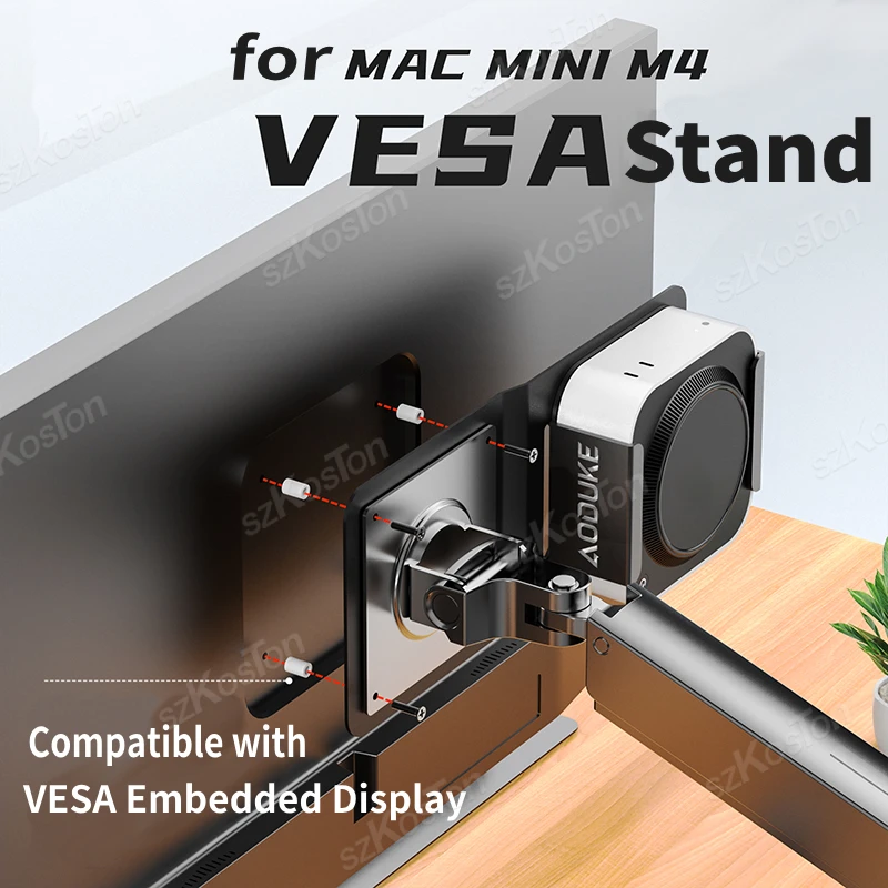 Dual VESA Monitor Stand for Mac Mini M4 Computer Metal Mount Holder Behind The Monitor for Mac Mini M4 Pro PC Accessories