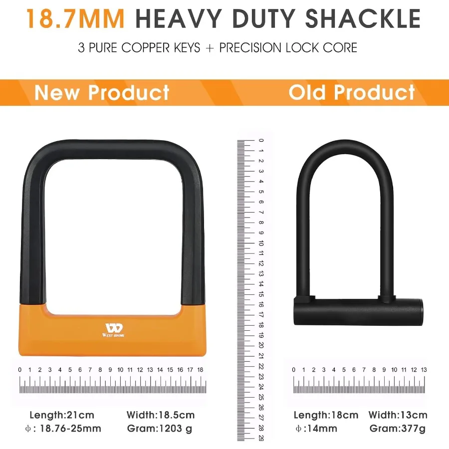قفل U للدراجة شديد التحمل مضاد للسرقة مع 3 مفاتيح بسمك 18.76 مم لمسة نهائية سوداء بعرض 5.32 بوصة أبعاد داخلية مثالية لـ Urban Commu