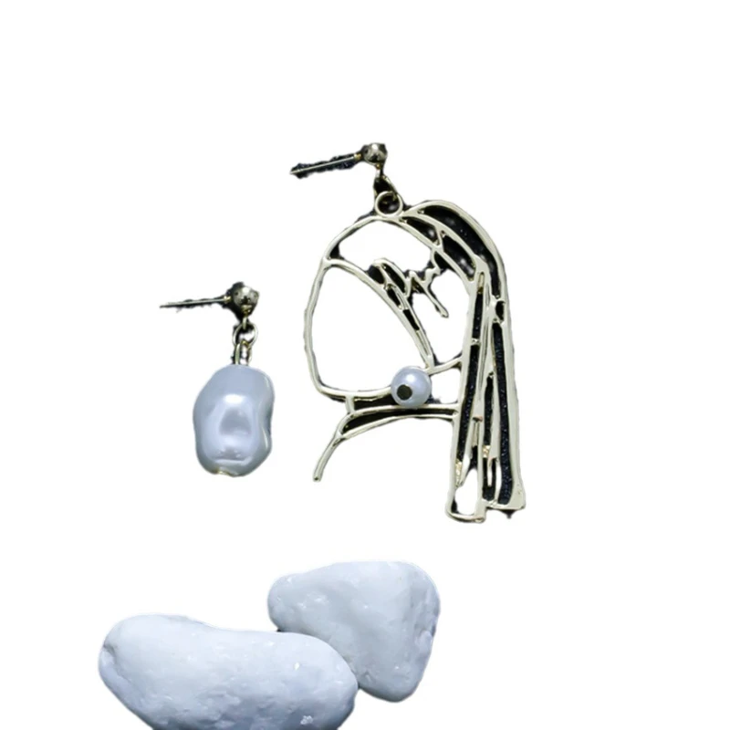 سلسلة الفنان فيرمير فتاة مع اللؤلؤ ، الأقراط المعدنية الخط الأصلي ، Earclips