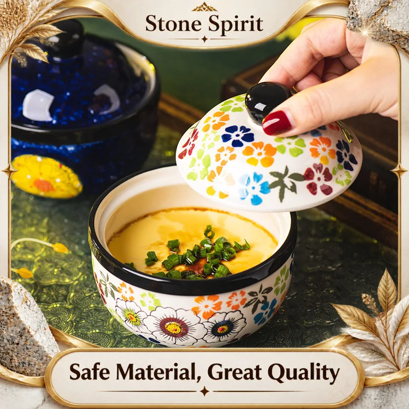 Retro Ceramic Binaural Baking Pan Single Bing Bowl Cutlery and Plate Hand-painted Daisy Rice Bowl Kitchen Tableware Decoration