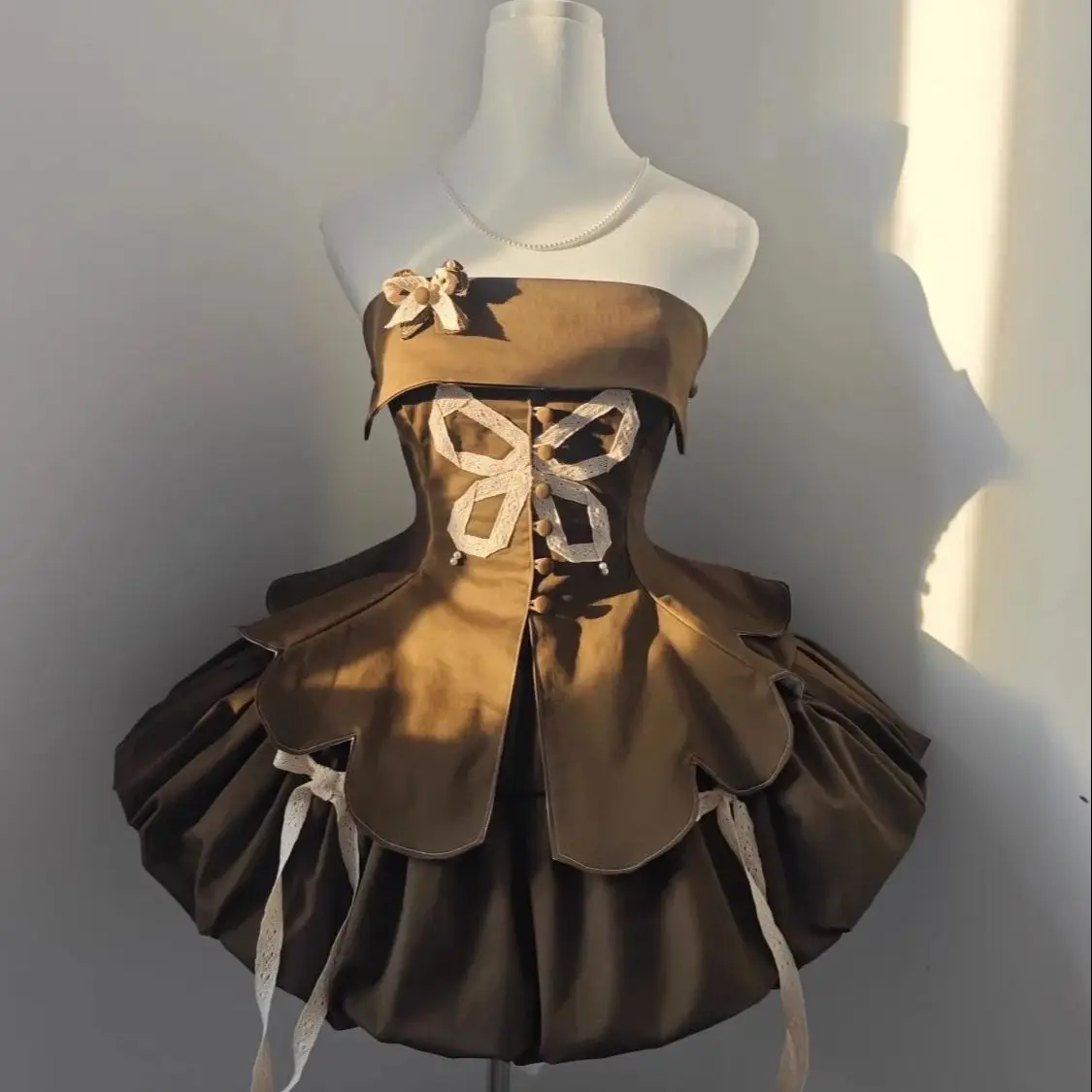 

Japan New Summer Lolita Lolita Bow Irregular Tube Top Top Backless Fluffy Flower Bud Skirt Two-Piece Set