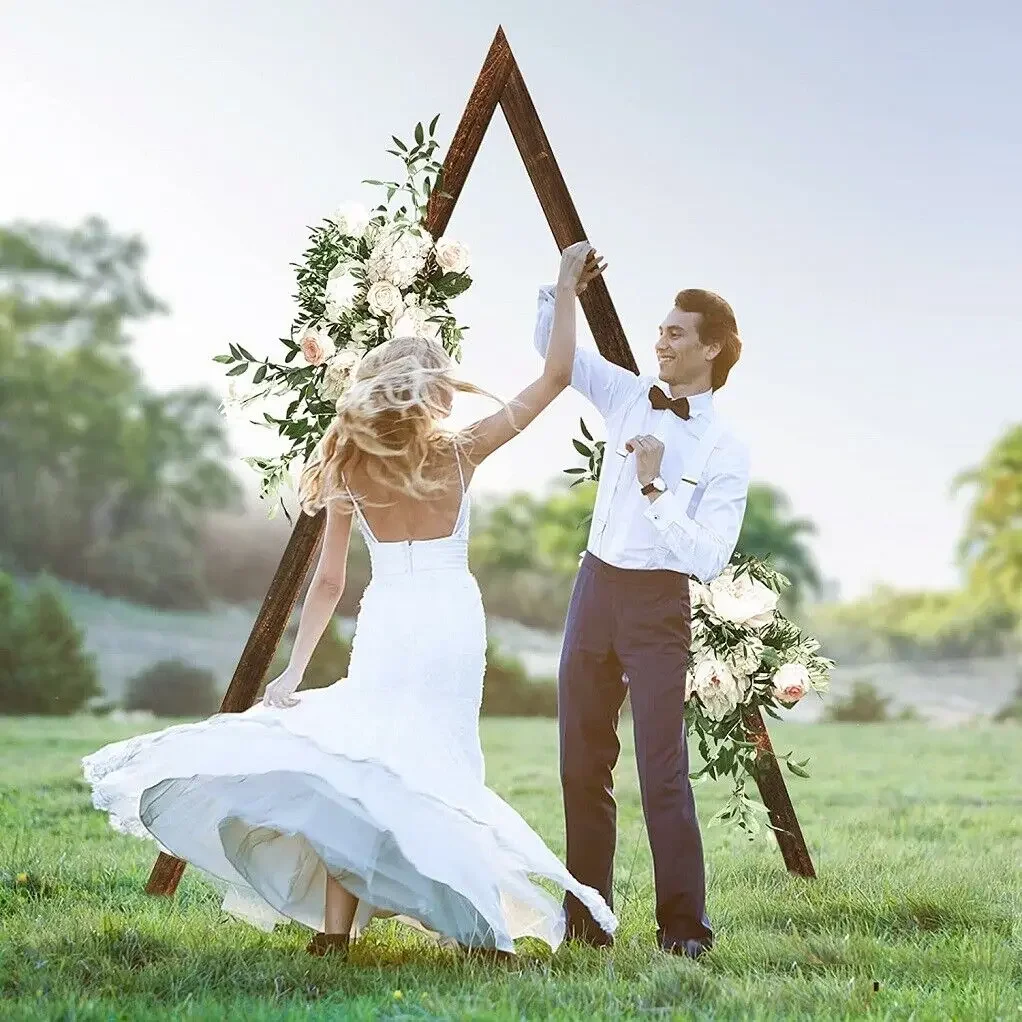 Vintage Triangle Wooden Wedding Arch Backdrop Stand Heavy Duty Garden Arbor Floral Stand