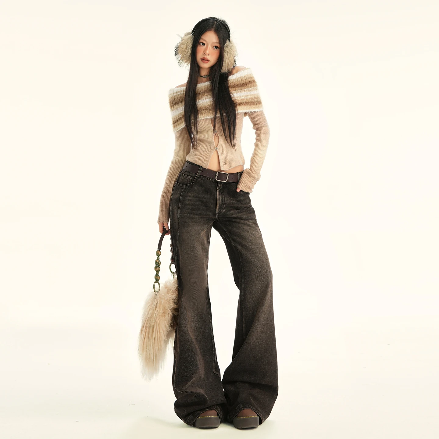 

Женские расклешенные джинсы, джинсовые брюки, мешковатая одежда, широкие брюки в стиле ретро с высокой талией, эластичная удобная повседневная одежда