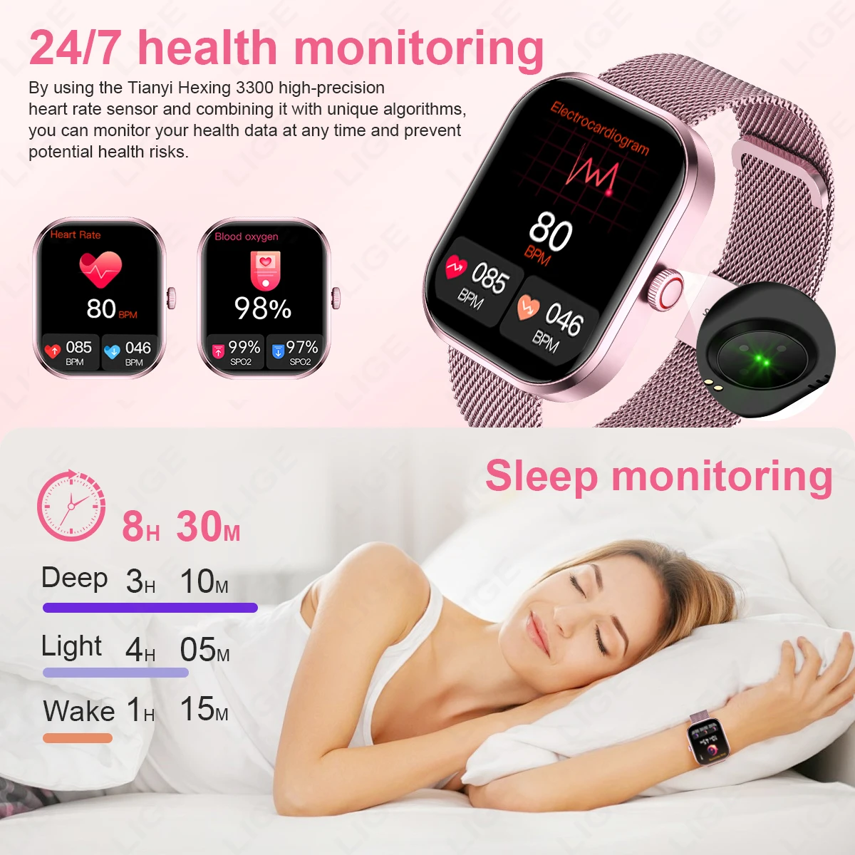 Lige สมาร์ทวอทช์สำหรับผู้หญิง, นาฬิกาอัจฉริยะแบบสัมผัสหน้าจอสัมผัสเต็มรูปแบบของขวัญสำหรับผู้หญิงนาฬิกาอัจฉริยะกันน้ำสำหรับโทรศัพท์แอนดรอยด์ IOs