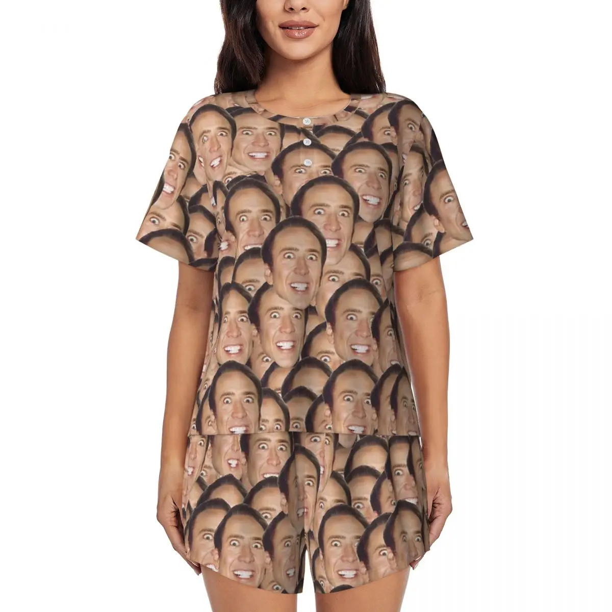 

Ночная рубашка с круглым вырезом и короткими рукавами Nicolas Cage Meme, женская мягкая пижама с короткими штанами