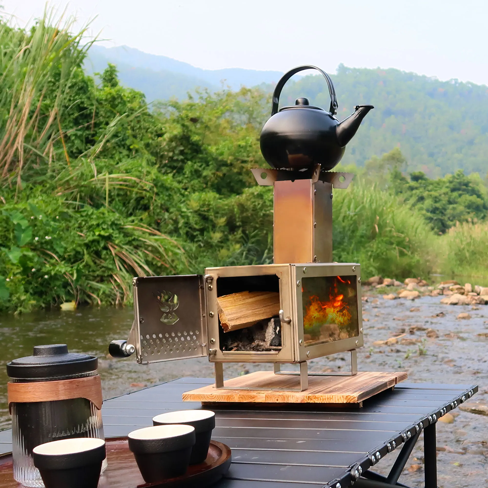 

Portable Firewood Square Stove Stainless Steel Outdoor Fire Heater Stove Picnic Hiking Camping Wood Burning Stove