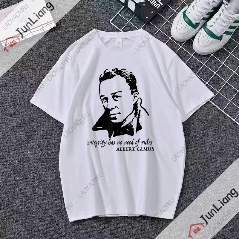 Albert Camus Portrait T-shirt Author Top Vintage fashion casual short-sleeved crew neck shirt unisex clothing