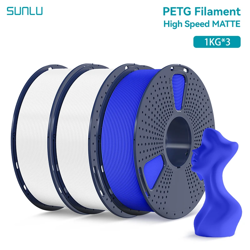 SUNLU 3 kg Hochgeschwindigkeits-Matt-PETG-Filament, 1,75 mm, 1 kg Spule (2,2 lbs), Hochgeschwindigkeits-Druckfilament, passend für die meisten FDM-Drucker
