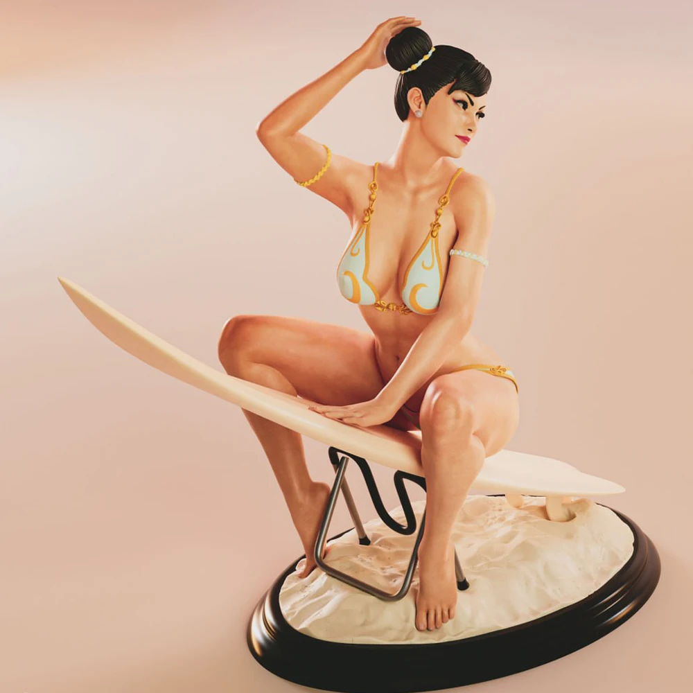 

1/24 Belle Chun Li Surf фигурка из смолы, игрушка, неокрашенная кукла GK, в разобранном виде, 3D принт в сборе, миниатюрная редукционная статуя, игрушка
