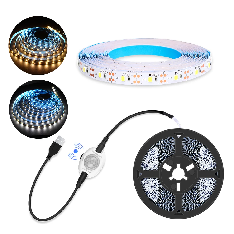 

Светодиодная лента 5 в постоянного тока, контроллер датчика движения 2835, автоматическое ВКЛ./ВЫКЛ., IP30, не водонепроницаемая гибкая светодиодная лента, 5 м, датчик освещения в кроватке, ночная лампа