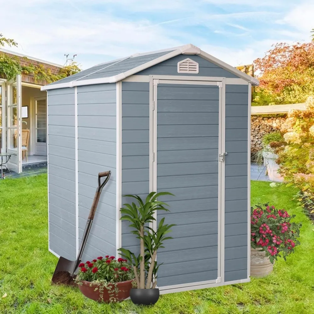 

Storage Shed 6X4 FT,Resin Outdoor Storage Shed with Floor and Lockable Doors, All Weather Plastic Lean to Shed