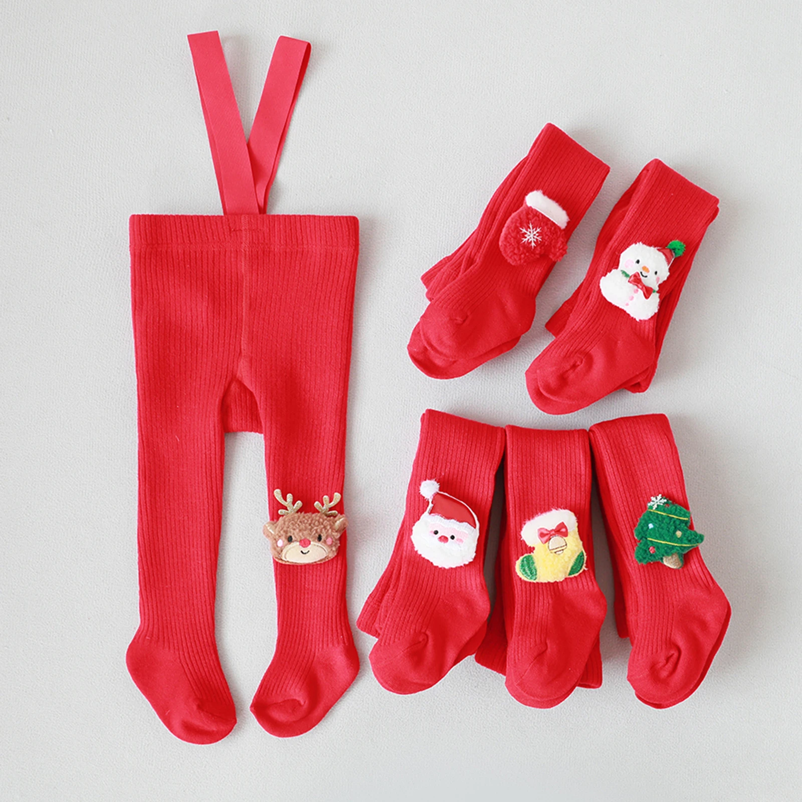 Infant Baby Girls Christmas Suspender Leggings Versatile Spring Autumn Full Length Elastic Tights Pantyhose Socks