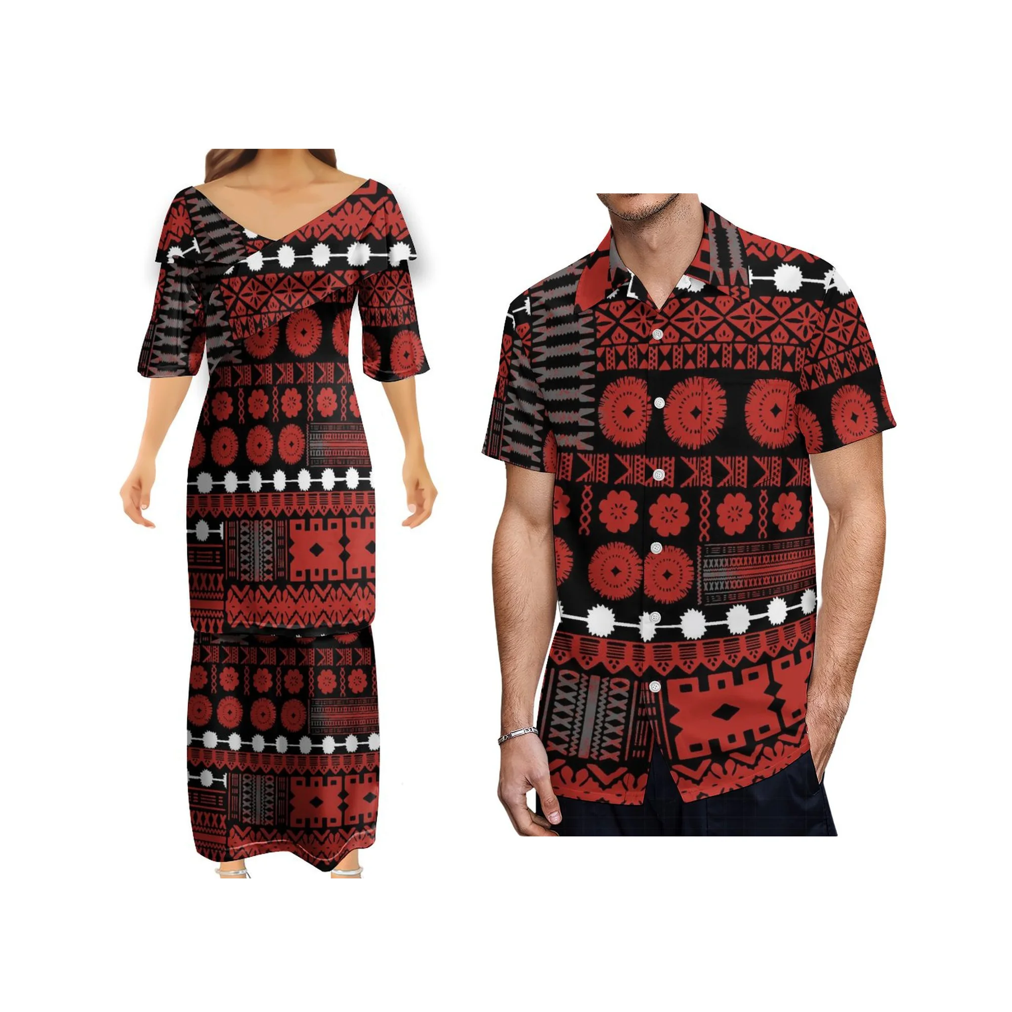 Samoa Club dames Puletasi jurk met V-hals Polynesische print zomer casual losse jurk met korte mouwen