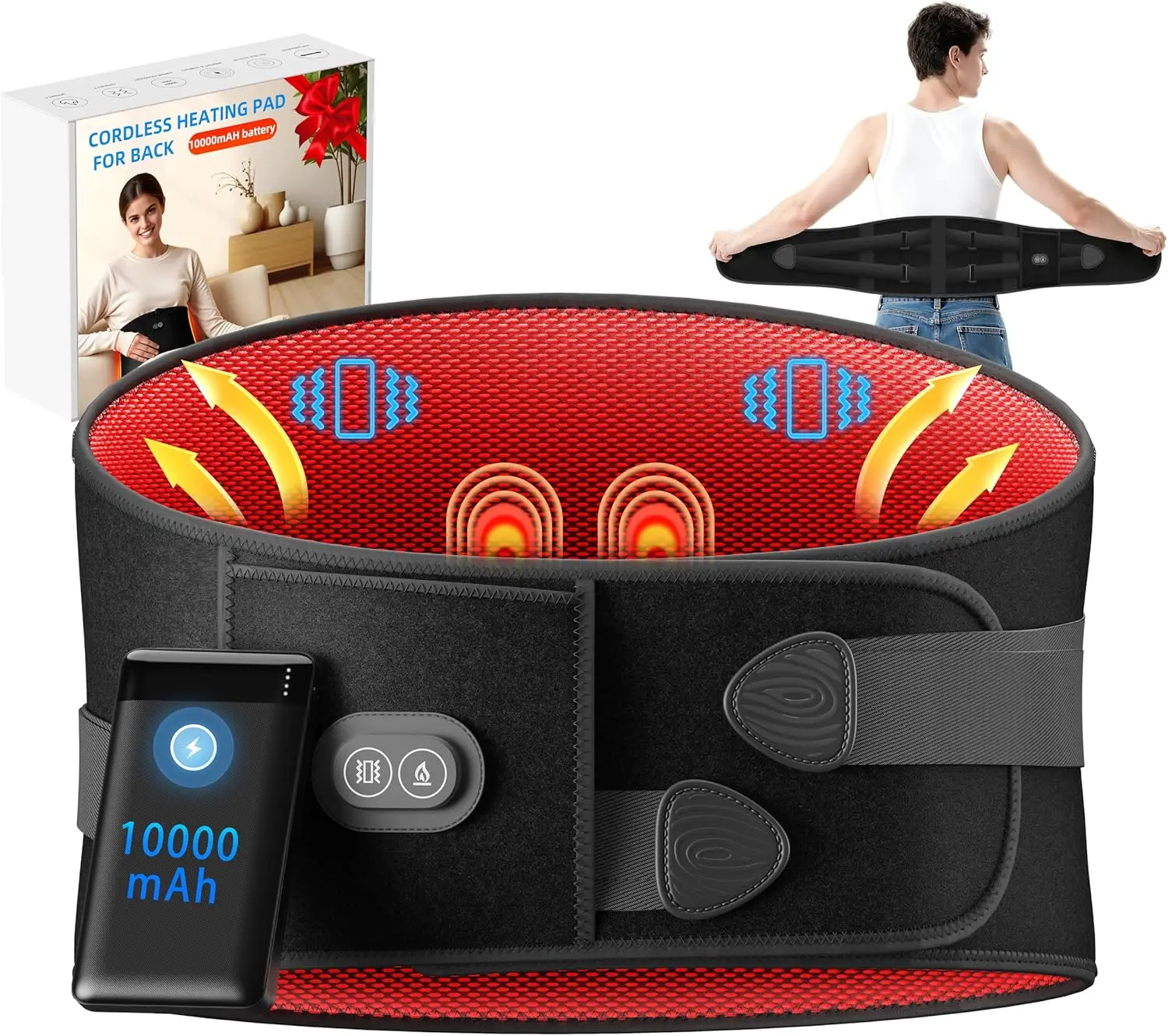 

Портативная грелка с 3 уровнями нагрева и вибрации, аккумулятор 10000 мАч для снятия боли в спине, функция автоматического отключения