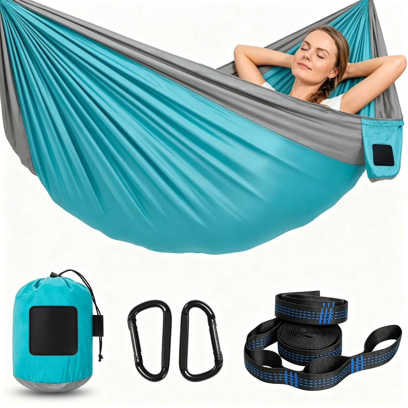 Camping Hammock Portable Outdoor Relaxation Gear Lightweight Foldable Travel Bed with Tree Straps Carry Bag for Hiking