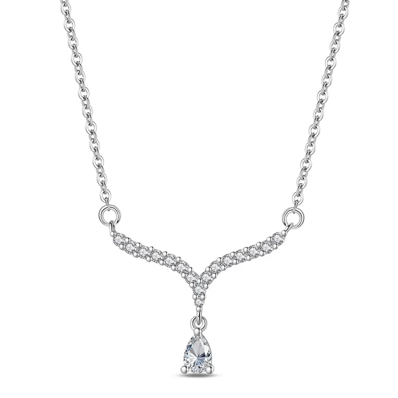 

New 925 Sterling Silver Water Drop Shining Zircon Necklace For Women Birthday Anniversary Jewelry Gifts