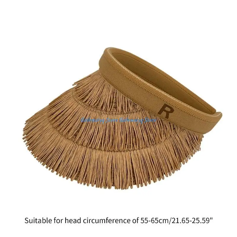573B Adult Straw Weaving Sun Hat Portable Wide Brim Hat Simple Empty Top for Outdoor
