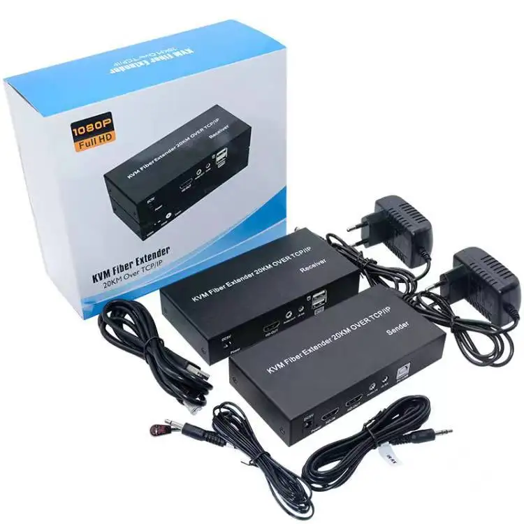 20Km USB KVM Extender Video Transmitter Receiver Over SC Fiber Cable Extender For mouse keyboard PC