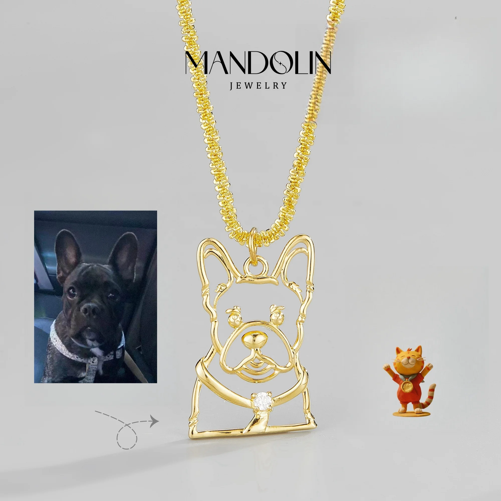 14k Real Solid Gold French Bulldog Necklace Personalized Pet Pendant  Pet Portrait Gifts Pet Jewelry