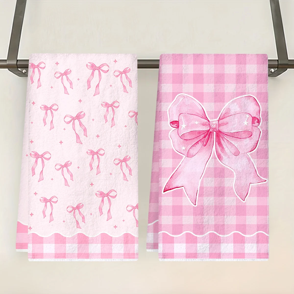 Paño de cocina con lazo rosa, patrón de lazo, toalla de cocina de fibra superfina, toalla de cocina suave y absorbente para limpieza de cocina y baño, 2 uds.