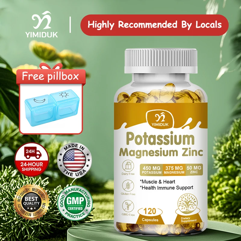 

High Absorption Potassium Magnesium Zinc Capsules, for Blood Pressure, Bone Health & Hormone Balance, Stress Relief & Metabolism