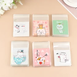 100Pcs Cute Cat Biscuit Packaging Bag Cartoon Self-adhesive Plastic Bags Snowflake Cookie Transparent Candy Gifts Bags For Party