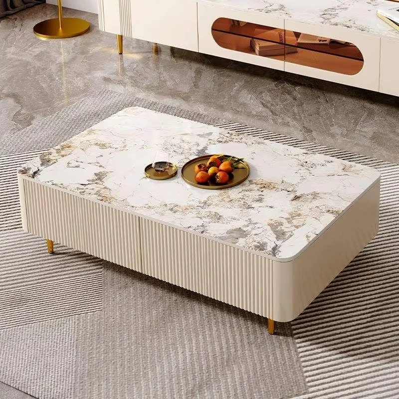 Sintered stone countertop center table, rectangular coffee table with storage space