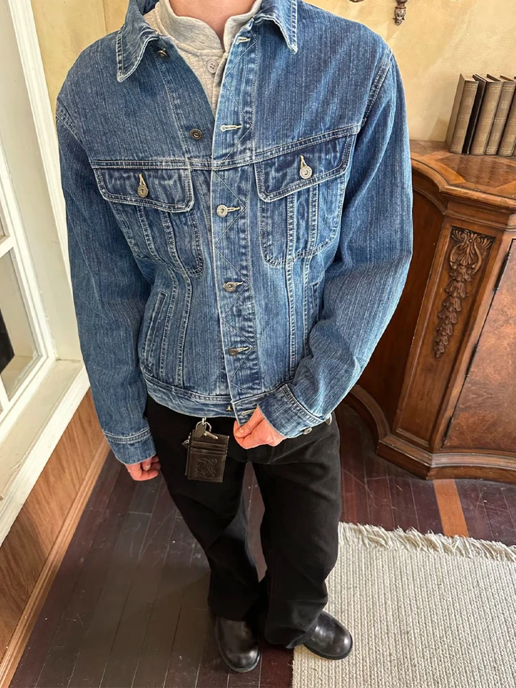 

Мужская джинсовая куртка в стиле ретро-американский вейд, осенняя, высококачественная, стильная, рабочая, из канваса, молодежный тренд