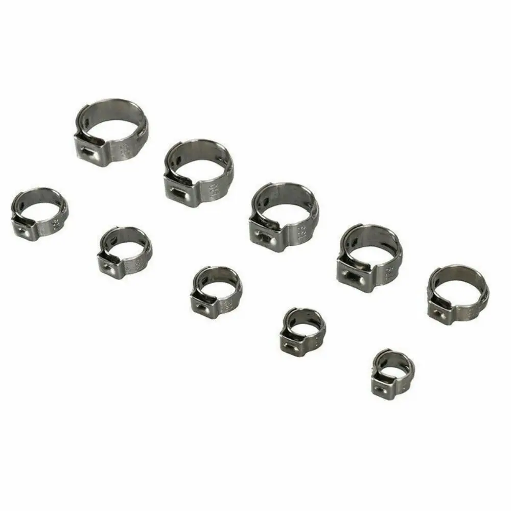 10Pcs 5.3-31mm Hose Clamp Assortment Kit Single Ear Stepless Pipe Clip 304 Stainless Steel Fixed Pipe Hoop Fuel Tube Water Pipe