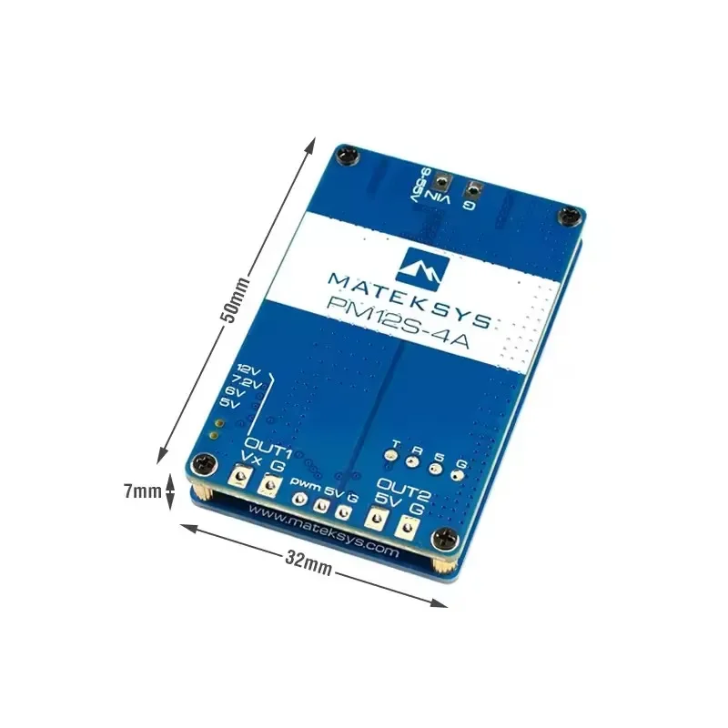 MATEK MATEKSYS PM12S - Módulo de alimentación 4A 3-14S 9-55V DC IN PWM 4A Salida 3 BECs independientes para RC Avión Helicóptero Quadcopter
