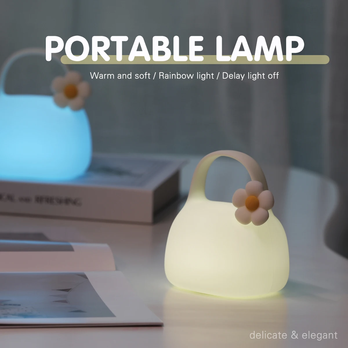 Portátil Silicone Night Light para o sono das crianças, bonito Hand Bag, mudando de cor, luz de cabeceira, presente perfeito