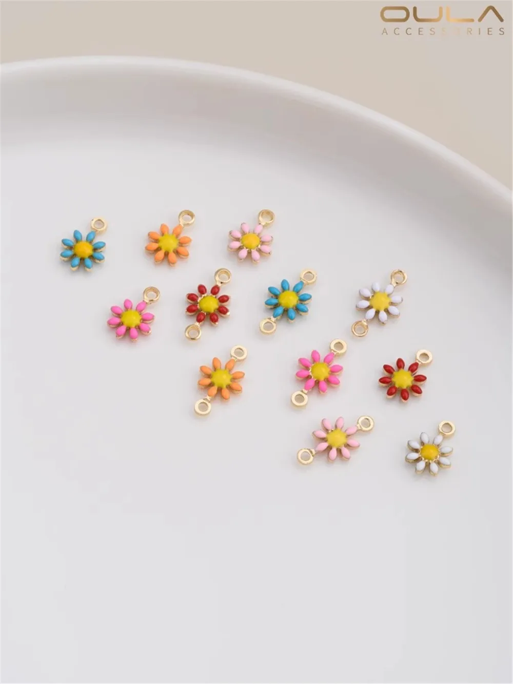 

14K Gold Package Drop Oil Small Daisies Double Hanging Accessories Handmade Diy Bracelet Necklace Earrings Pendant Jewelry