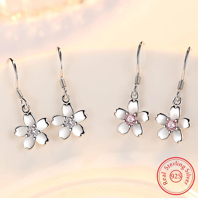 

Real 925 Sterling Silver High-quality Fashion Jewelry Crystal Zircon Flower Drop Earrings For Women XY0045