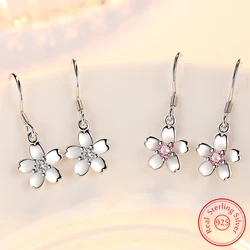 Real 925 Sterling Silver High-quality Fashion Jewelry Crystal Zircon Flower Drop Earrings For Women XY0045