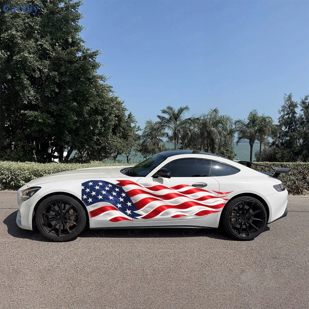 

2Pcs Waving American Flag Design Car Body Side Stickers, Automotive Door Side Graphics for Cars, Car Decoration Accessory