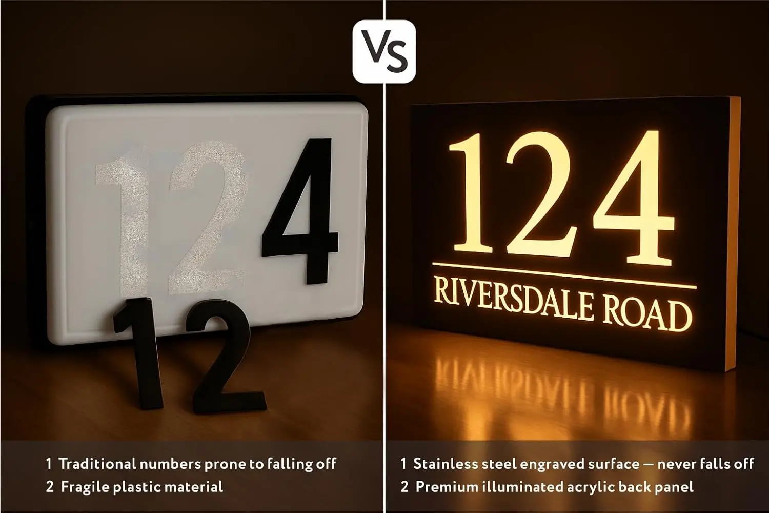 Solar Address Numbers Waterproof LED Backlit Acrylic Stainless Outdoor Plaque