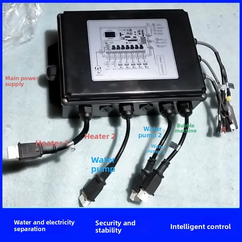 Swimming Pool Control Box with Touch Screen Massage Jet Circulation Heating Thermostat Bubble LED Light Filtration Disinfection