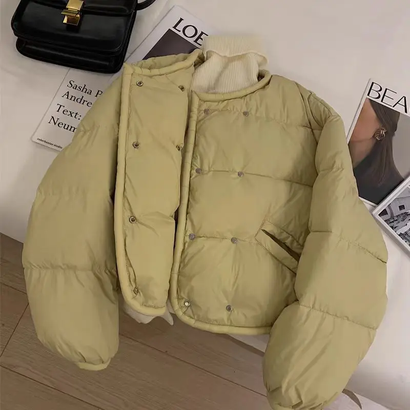 Girls' clothing jacket winter short Korean round neck warm girls' Korean version cotton clothing trend
